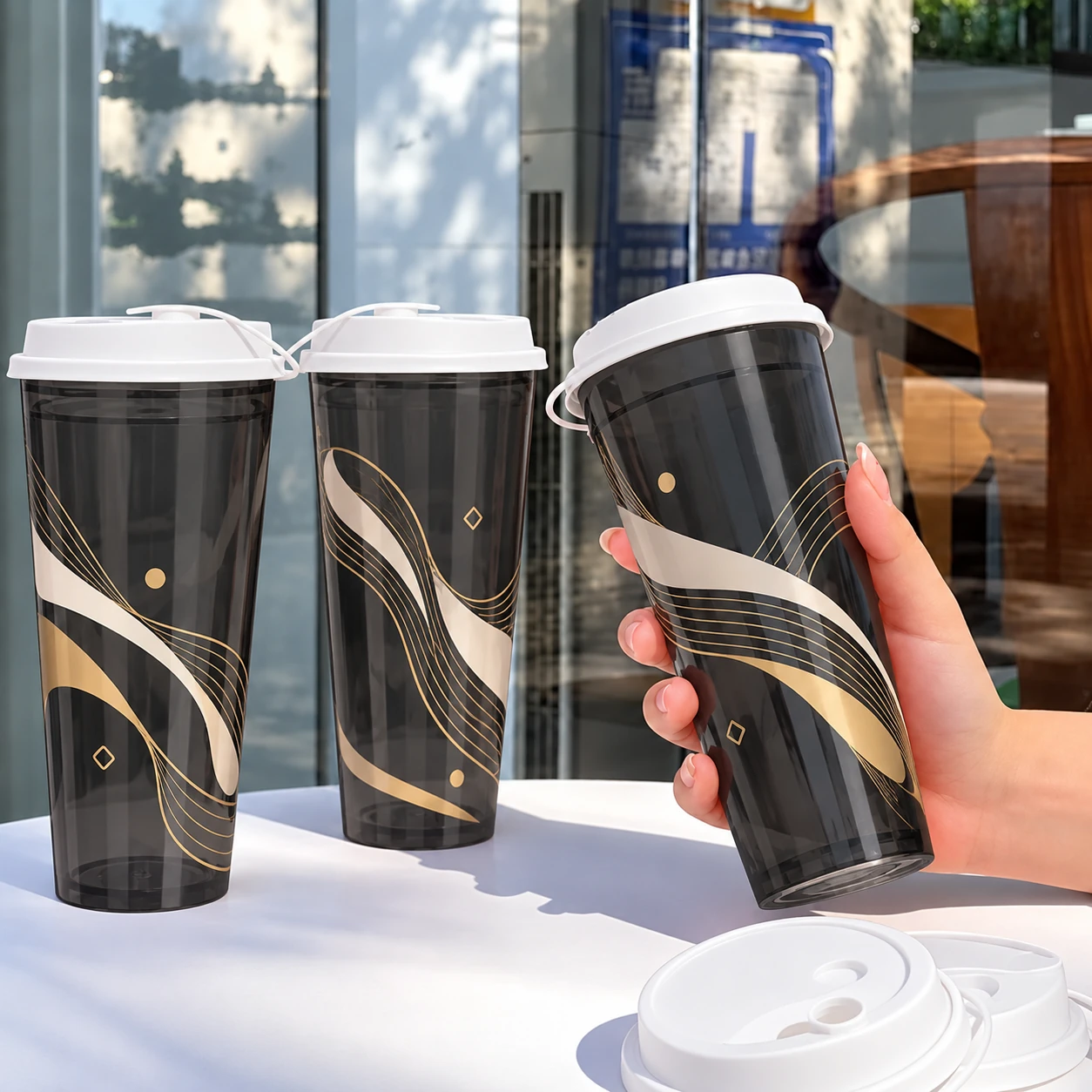 Plastic Cup PP Black Clear 80mm